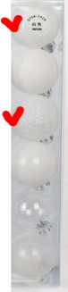 Plastic Сhristmas balls, shiny/glitter, 6pcs